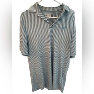 KJUS Golf Striped Polo Men’s Large Blue/ White‎ SPF 30 SC Embroidered Logo